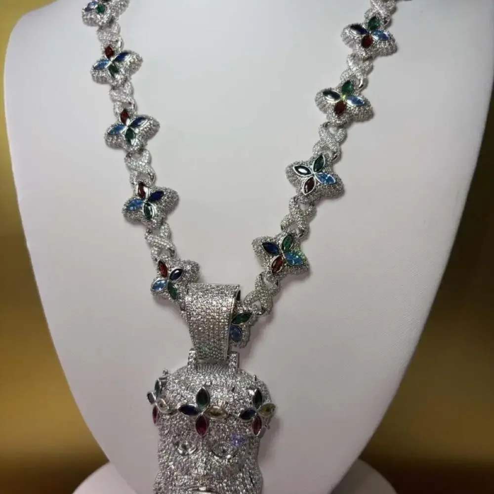 Icy Multi Colored Clover Pendant 20inch